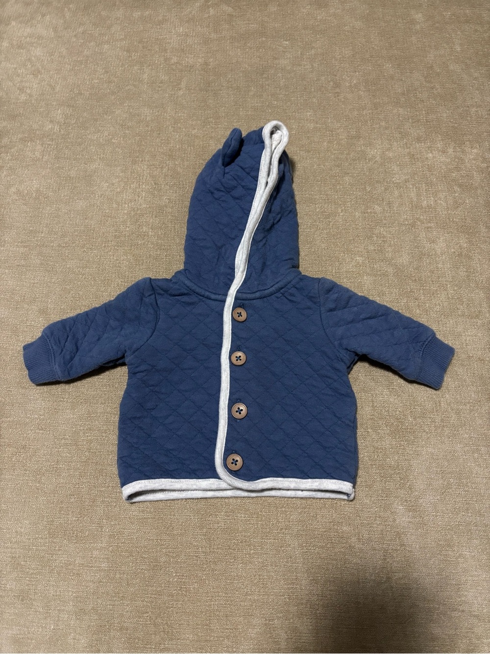Quilted Navy Baby Hooded Jacket with Wooden Buttons
